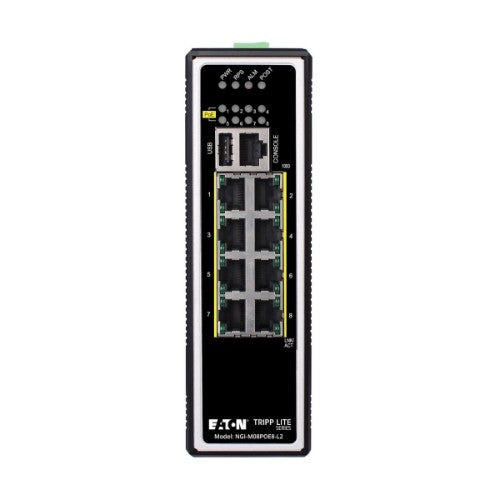 Tripp Lite NGI-M08POE8-L2 8-Port Managed Industrial Gigabit Ethernet Switch - Layer 2, 1 Gbps, PoE+ 30W, -40° to 75°C, DIN Mount