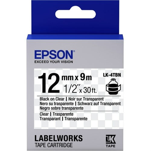 Epson C53S654012/LK-4TBN Ribbon black on Transparent 12mm x 9m for Epson LabelWorks 4-18mm/36mm/6-12mm/6-18mm/6-24mm