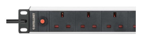 Intellinet 19" 1U PDU 7-way UK, Overload Protection, Rackmount, Power Distribution Unit, UK 3-pin outlets, 3m power cord, output