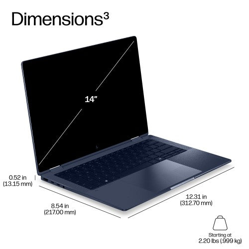 HP EBXG2I14AI U7 366H 14 24GB/512LTE Copilot+ PC Intel Core Ultra 7 Laptop 35.6 cm (14") WUXGA LPDDR5x-SDRAM 512 GB SSD Wi-Fi 7 (802.11be) Windows 11 Pro Blue
