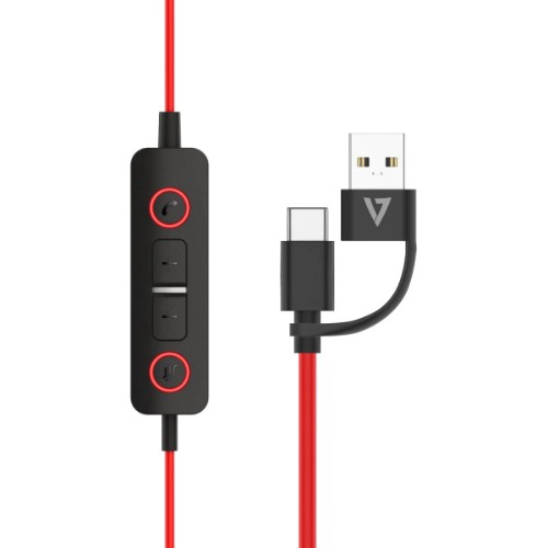 V7 HU621 Premium Headset - Noise Cancellation - ENC Mic - ANC -USB-A/C - Black