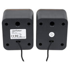 Manhattan 2600 Series Speaker System, Small Size, Big Sound, Two Speakers, Stereo, USB power, Output: 2x 3W, 3.5mm plug for sound, In-Line volume control, Cable 0.9m, Black, Three Year Warranty