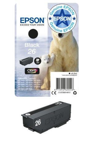Epson C13T26014012/26 Ink cartridge black, 220 pages 6,2ml for Epson XP 600