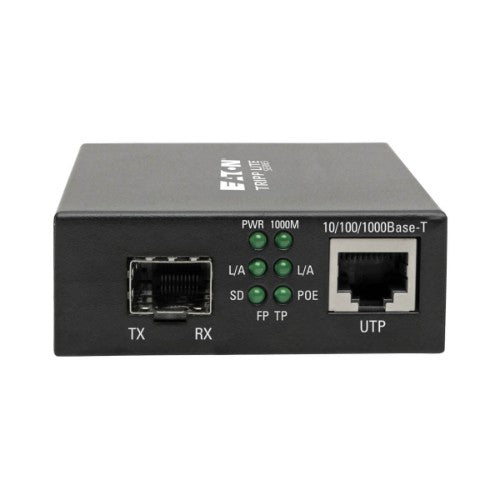 Tripp Lite N785-INT-PSFP Gigabit SFP Fiber to Ethernet Media Converter, POE+, International Power Cables, 10/100/1000 Mbps