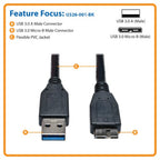 Tripp Lite USB 3.0 SuperSpeed Device Cable (A to Micro-B M/M) Black, 0.31 m