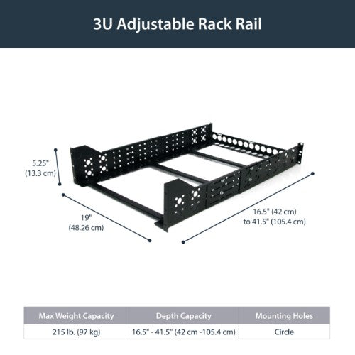 StarTech.com 3U Universal Server Rack Rails - Fixed Mounting Rails - 19" Adjustable Depth Rack Mount Rails