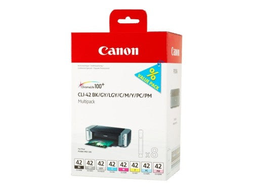 Canon 6384B010/CLI-42 Ink cartridge multi pack Bk,C,M,Y,LC,LM, GY,LGY 835 Photos 8x13ml Pack=8 for Canon Pixma Pro 100