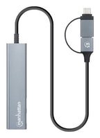 Manhattan USB-C & USB-A Combo Dock/Hub, Ports (4): USB-A (x2) and USB-C (x2), 5 Gbps (USB 3.2 Gen1 aka USB 3.0), External Power Supply Not Needed, Universal for all devices, Aluminium, SuperSpeed USB, Space Grey, Three Year Warranty