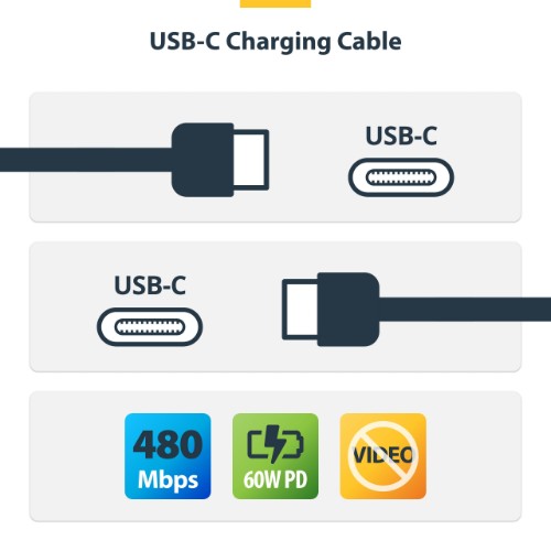 StarTech.com 13ft (4m) USB-C Charging Cable, Charge & Sync, 60W (3A) PD, USB 2.0 Laptop Charger Cable, TPE Jacket - Black USB C Charging Cord