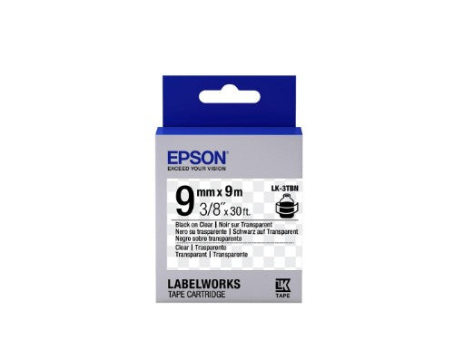 Epson C53S653004/LK-3TBN Ribbon black on Transparent extra adhesive 9mm x 9m for Epson LabelWorks 4-18mm/36mm/6-12mm/6-18mm/6-24mm
