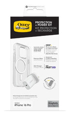 OtterBox Symmetry Series Clear for MagSafe + Premium Glass + Fast Charge Wall Charger USB-C 30W Type G for Apple iPhone 16 Pro