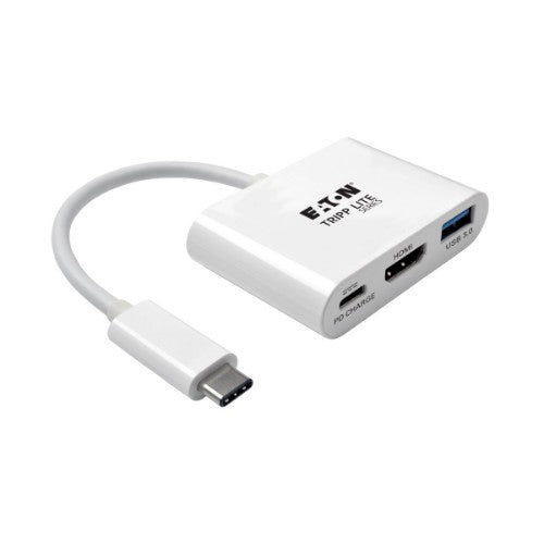Tripp Lite U444-06N-HU-C USB-C to HDMI Adapter with USB 3.x (5Gbps) Hub Port and PD Charging, HDCP, White