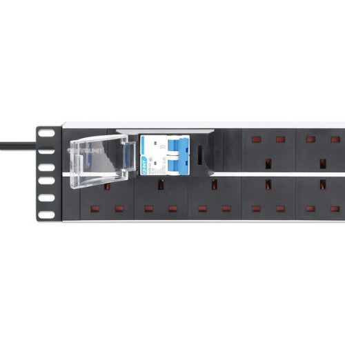 Intellinet 19" 2U PDU 15-way UK, With 2P air breaker, Rackmount, Power Distribution Unit, UK 3-pin outlets, 3m power cord, output