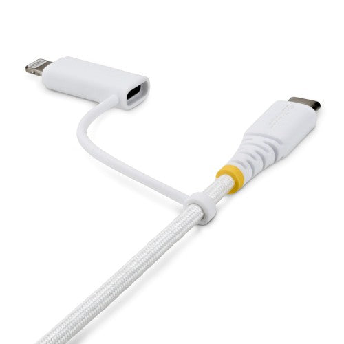 StarTech.com 2m (6ft) 2-in-1 Rugged USB-C Charging Cable with Lightning Adapter, 30W/60W (3A), Apple MFi Certified, Braided USB C Charger Cord for iPhone/iPad/Android