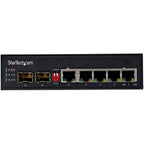 StarTech.com Industrial 6 Port Gigabit Ethernet Switch 4 PoE RJ45 +2 SFP Slots 30W PoE+ 48VDC 10/100/1000 Power Over Ethernet LAN Switch -40C to 75C with DIN Connector/Mountable