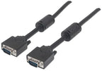Manhattan VGA Monitor Cable (with Ferrite Cores), 3m, Black, Male to Male, HD15, Cable of higher SVGA Specification (fully compatible), Shielding with Ferrite Cores helps minimise EMI interference for improved video transmission, Lifetime Warranty