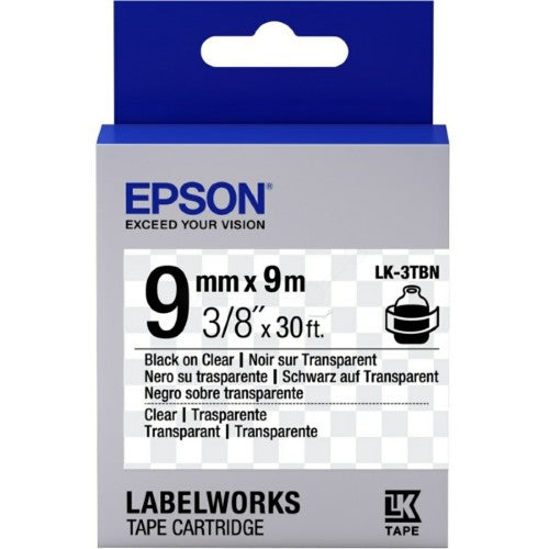 Epson C53S653004/LK-3TBN Ribbon black on Transparent extra adhesive 9mm x 9m for Epson LabelWorks 4-18mm/36mm/6-12mm/6-18mm/6-24mm