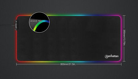 Manhattan XXL RGB LED Gaming Mousepad Smooth Top Surface Mat, Micro-textured surface for ultra-high precision with optical and laser mice (800x350x3mm), Adjustable Color-LED Lighting Modes, Non Slip Base, Water Resistant, Stitched Edges, Black, Lifetime W