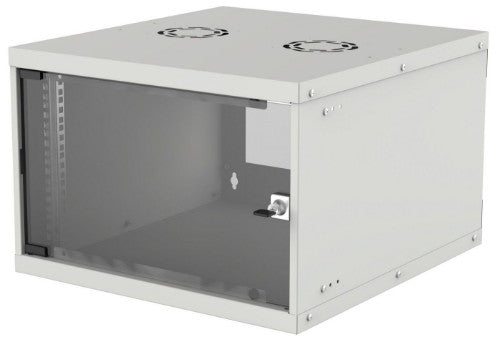 Intellinet 19" Network Cabinet - Wall Mount (Basic), 6U, 400mm Deep, Grey, Flatpack, Max 50kg, Usable Depth 340mm, Glass Door, Rack, Parts for wall installation (eg screws and rawl plugs) not included