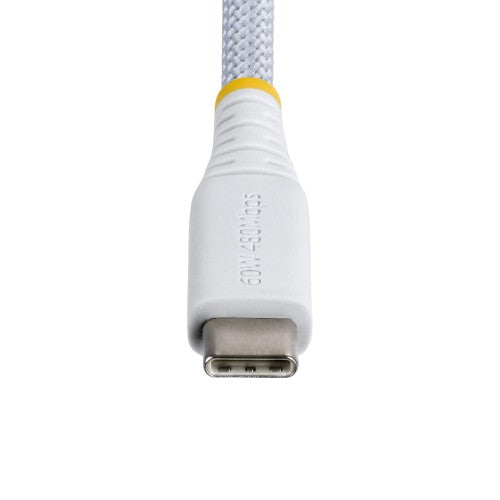 StarTech.com 30cm (1ft) White USB-C Charging Cable, 60W (3A) PD, Dual-Layer Braided Nylon/TPE Jacket, Rugged USB C Charging Cord, USB 2.0 Laptop Charger Cable
