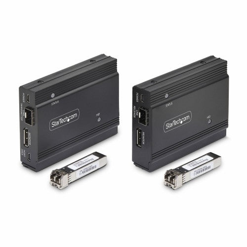 StarTech.com DisplayPort KVM Extender over Fiber Optic, 4K 60Hz, Console Extender Kit, Up to 984ft/300m (Multi-mode) with Pre-installed SFP+ Modules, 3x USB HID - TAA
