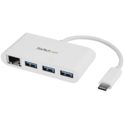 StarTech.com 3-Port USB-C Hub with Gigabit Ethernet - USB-C to 3x USB-A - USB 3.0 Hub - 5Gbps - White