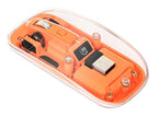 Manhattan Transparent Rechageable Wireless Mouse, Clear/Orange, Adjustable 800/1200/1600dpi, With RGB LED light, 2.4Ghz (effective range up to 10m), USB, Optical, Ambidextrous, Four Button with Scroll Wheel, Slim Design, USB-A micro receiver, Lithium Ion