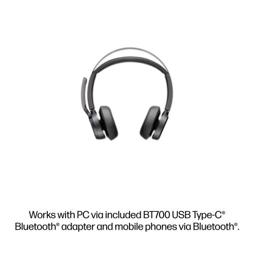 HP Poly Voyager Focus 2 Microsoft Teams Certified USB-C-C Headset +USB-C/A Adapter +Charging Stand