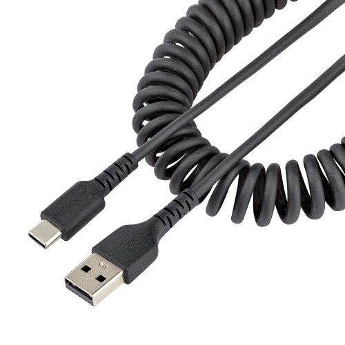 StarTech.com 1.6ft (50cm) USB-A to USB-C Fast Charging Cable, Rugged, Coiled, Charge & Sync, 3A, USB 2.0, TPE Jacket and Aramid Fiber - USB Charging Cord