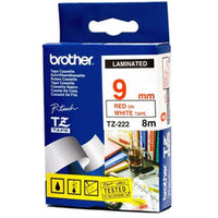 Brother TZE-222 DirectLabel red on white Laminat 9mm x 8m for Brother P-Touch TZ 3.5-18mm/6-12mm/6-18mm/6-24mm/6-36mm