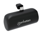 Manhattan Power Bank with integrated USB-C plug, 5000 mAh, Up to 20W output, Kickstand for Use as Charging Phone Holder, Black, One Year Warranty
