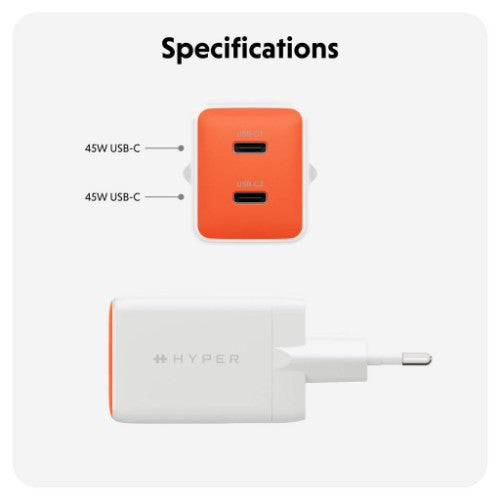 Targus HyperJuice Flex 45W GaN Laptop, Smartphone, Headset, Portable gaming console White, Orange AC Indoor
