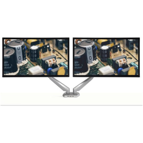 StarTech.com Desk Mount Dual Monitor Arm with USB & Audio, Desk Clamp VESA Mount for up to 32" (17.6lb/8kg) Displays, Ergonomic Full Motion Dual Monitor Arm - Silver