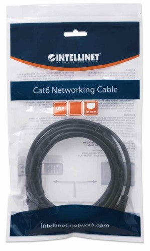 Intellinet Network Patch Cable, Cat6, 2m, Black, CCA, U/UTP, PVC, RJ45, Gold Plated Contacts, Snagless, Booted, Lifetime Warranty