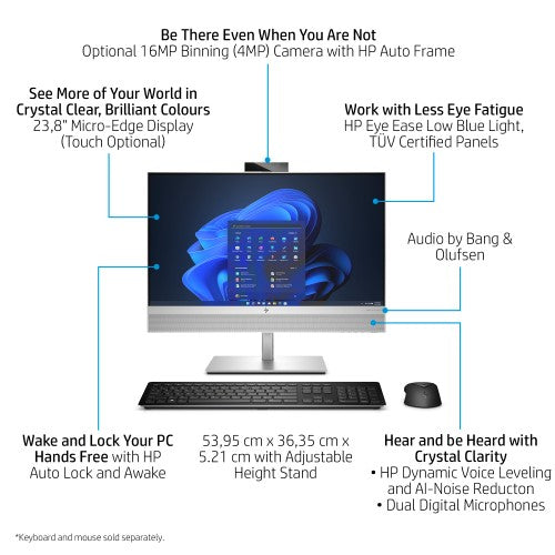 HP EliteOne 840 G9 Intel® Core™ i7 i7-14700 60.5 cm (23.8") 1920 x 1080 pixels Touchscreen All-in-One PC 16 GB DDR5-SDRAM 512 GB SSD Windows 11 Pro Wi-Fi 7 (802.11be) Silver