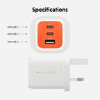Targus HyperJuice Flex 65W GaN Laptop, Smartphone, Headset, Portable gaming console White, Orange AC Indoor