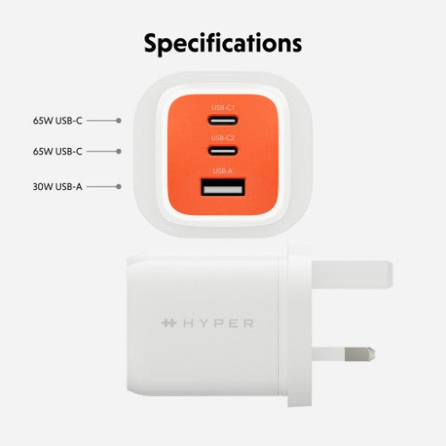 Targus HyperJuice Flex 65W GaN Laptop, Smartphone, Headset, Portable gaming console White, Orange AC Indoor