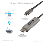 StarTech.com 13ft (4m) USB C to HDMI Cable 4K 60Hz w/ HDR10 - Ultra HD USB Type-C to 4K HDMI 2.0b Video Adapter Cable - USB-C to HDMI HDR Monitor/Display Converter - DP 1.4 Alt Mode HBR3