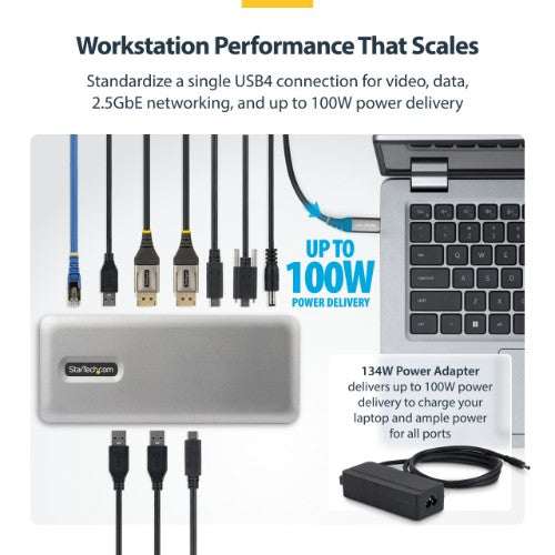 StarTech.com USB4 Docking Station, Driverless Dual 4K 144Hz for Mac and Windows, Universal USB-C Dock with DisplayPort, 100W PD and 2.5GbE
