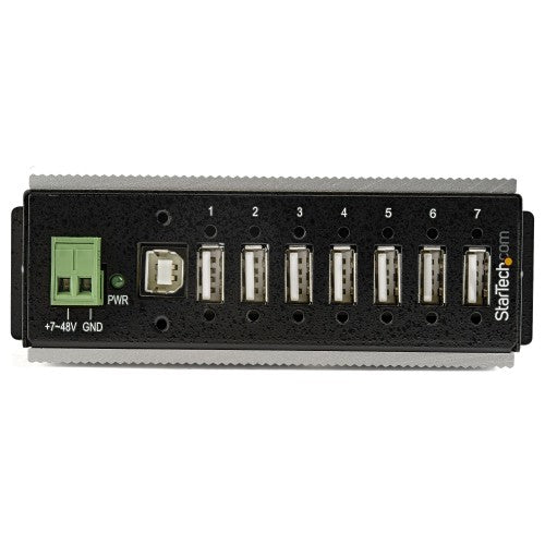 StarTech.com 7-Port USB 2.0 Hub - Metal Industrial USB-A Hub with ESD & 350W Surge Protection - Extended Operating Temp -40 to 185°F - Din Rail/Wall/Desk Mountable - USB Expander Hub