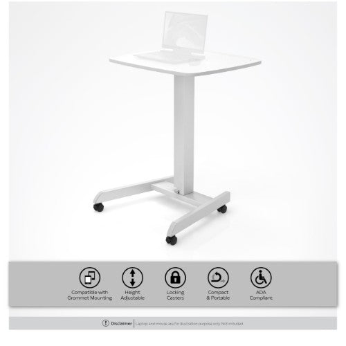 CTA Digital Adjustable Rolling Laptop Desk with Grommet Holes for Mounting