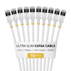StarTech.com 15cm White Ultra Slim Cat6A Ethernet Cable, 10 Pack, Snagless, FTP, Pure Bare Copper Wire, 34AWG Ultra Slim RJ45 Network Patch Cord, Individually Tested