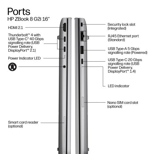 HP ZBook 8 G2i 16 inch Mobile Workstation PC - Data Science Copilot+ PC Intel Core Ultra 7 356H 40.6 cm (16") WUXGA 32 GB DDR5-SDRAM 1 TB SSD Wi-Fi 7 (802.11be) Windows 11 Pro AI Workstation, AI PC Silver