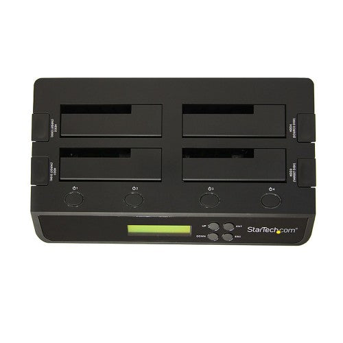 StarTech.com 4-Bay Hard Drive Duplicator and Eraser, Standalone 1:3 SATA HDD/SSD Cloner/Copier, USB 3.0 / eSATA to SATA Docking Station, Hard Drive Duplicator and Sanitizer Dock, Toolless / Top-Loading Design