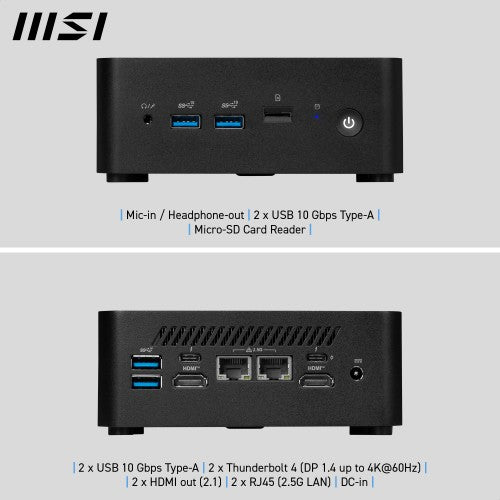 MSI Cubi NUC 1M Intel Core 3 100U (14th Gen - Series 1) Barebone, NUC, SFF, Mini Computer, HTPC, (NO RAM, NO Storage, NO OS), Intel Graphics/DDR5/Dual ThunderBolt 4/Dual HDMI/Dual LAN/WiFi 6E/BT 5.3/VESA - NUC 1M i3 100U BB