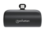 Manhattan Power Bank with integrated USB-C plug, 5000 mAh, Up to 20W output, Kickstand for Use as Charging Phone Holder, Black, One Year Warranty
