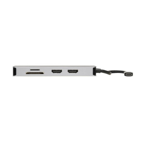 Tripp Lite U442-DOCK8G-GG USB-C Dock, Dual Display - 4K 60 Hz HDMI, USB 3.x (5Gbps) Hub Ports, GbE, Memory Card, 100W PD Charging, Gray