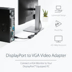 StarTech.com DisplayPort to VGA Adapter - Active DP to VGA Converter - 1080p Video - DisplayPort Certified - DP/DP++ Source to VGA Monitor Cable Adapter Dongle - Latching DP Connector