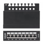 Intellinet Patch Panel, Cat6a, FTP, 8-Port, Desktop, Shielded, 90° Top-Entry Punch Down Blocks, Black