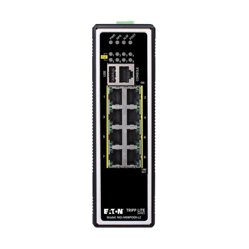 Tripp Lite NGI-M08POE8-L2 8-Port Managed Industrial Gigabit Ethernet Switch - Layer 2, 1 Gbps, PoE+ 30W, -40° to 75°C, DIN Mount